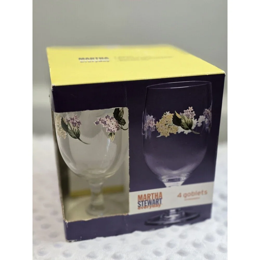 Martha Stewart Everyday Goblets Set New Box Vintage Cottagecore Flower Glasses